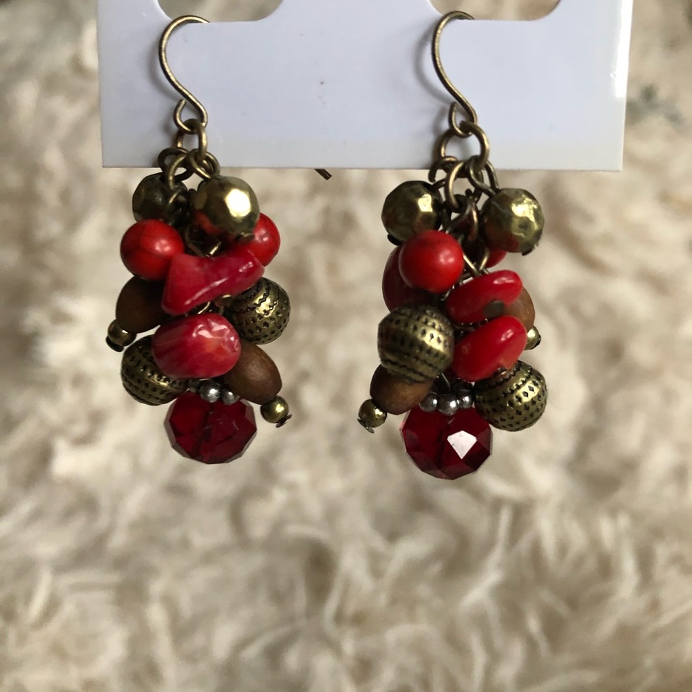 🛍BOGO Talbots Dangly Earrings Brass Brass Red